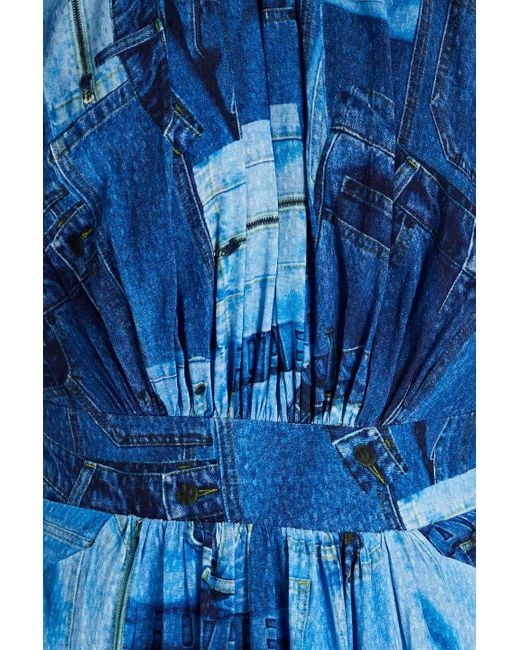 ROTATE BIRGER CHRISTENSEN Blue Cutout Printed Woven Midi Dress
