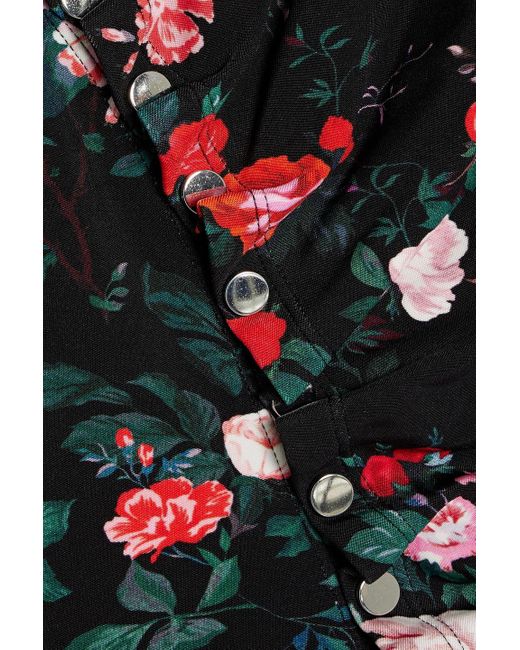 Rabanne Black Gerafftes oberteil aus stretch-jersey mit floralem print