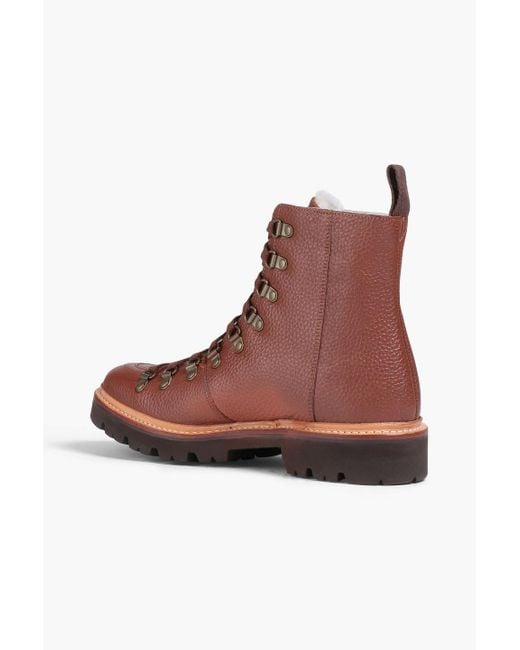 GRENSON Brown Nanette Shearling-lined Pebbled-leather Combat Boots