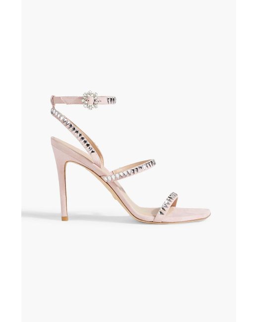 Stuart Weitzman Pink Gem Cut 100 Crystal-embellished Suede Sandals