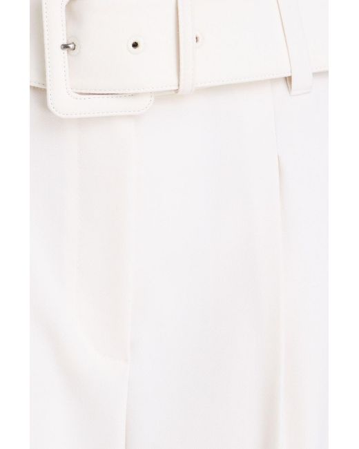 Brunello Cucinelli White Belted Pleated Wool Straight-Leg Pants