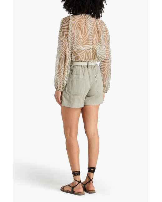 Brunello Cucinelli Natural Bead-Embellished Printed Silk-Organza Blouse