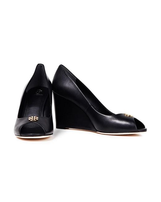 Tory Burch Black Jolie 85 Leather Wedge Pumps