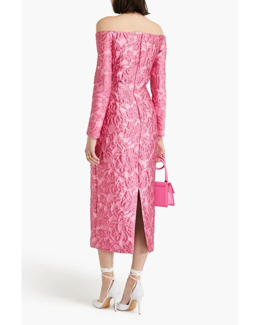 Emilia Wickstead Pink Off-the-shoulder Cloqué Midi Dress