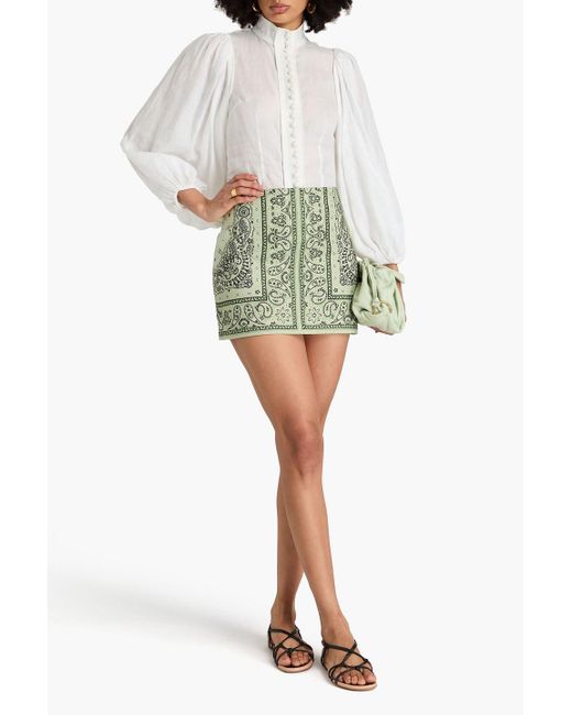 Zimmermann Green Paisley-print Linen Mini Skirt