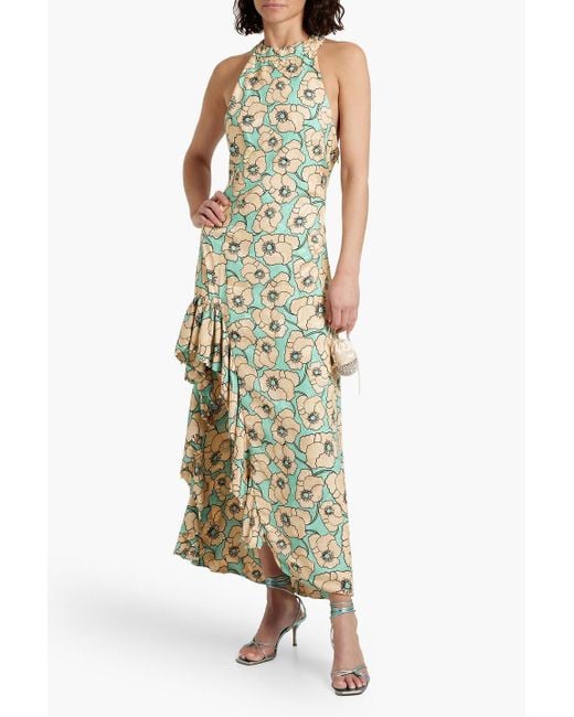 Agua Bendita White Gerbera Botanico Celeste Ruffled Floral-print Jacquard Maxi Dress