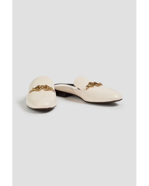 Tory Burch White Jessa Embellished Leather Slippers