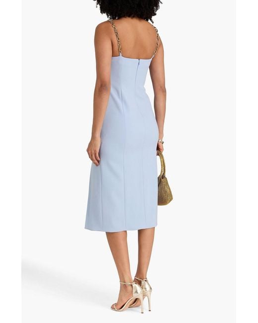 Carolina Herrera Blue Chain-Embellished Wool-Blend Crepe Midi Dress