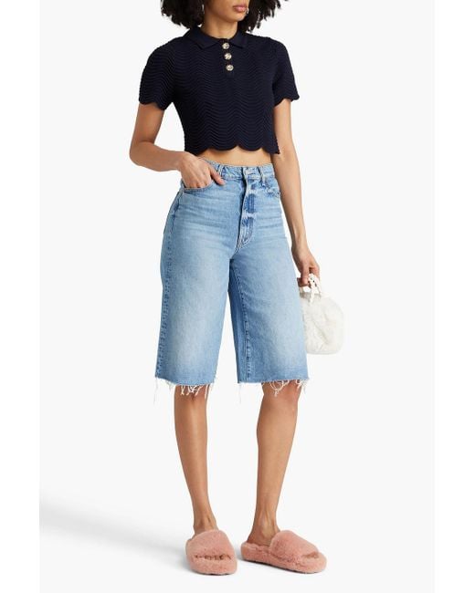 Sandro Blue Cropped Ribbed-knit Top