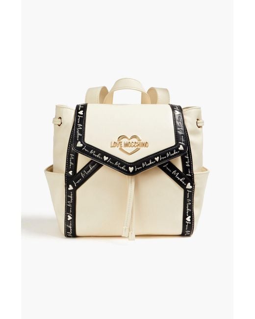 Love Moschino Natural Embroidered Faux Leather Backpack