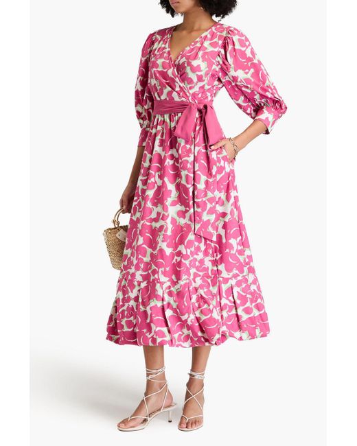 Diane von Furstenberg Red Roxanna Floral-print Cotton-blend Poplin Midi Wrap Dress