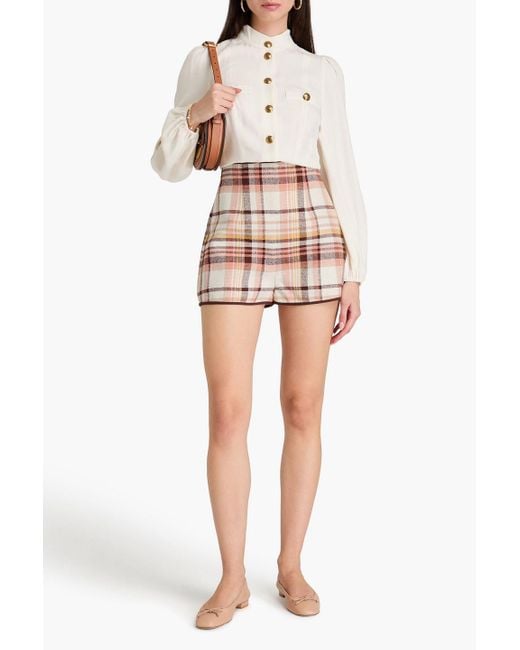 Zimmermann White Karierter minirock aus tweed aus einer leinen-baumwollmischung