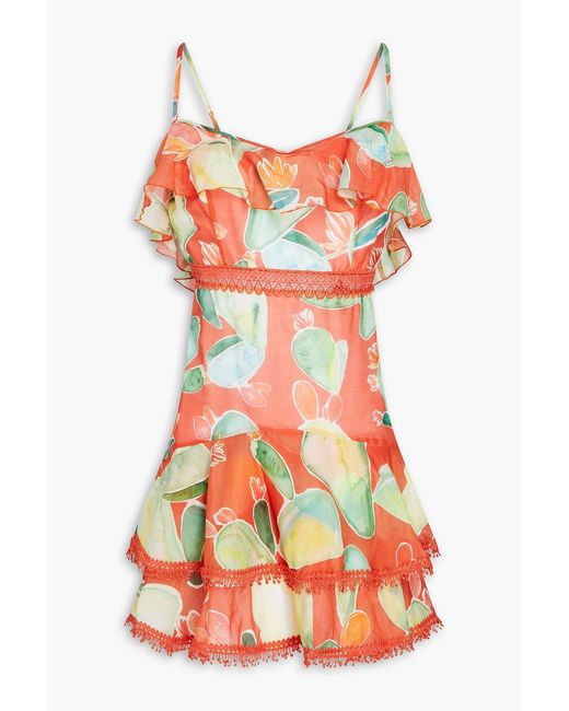 Charo Ruiz Red Teruel Ruffled Cotton-blend Voile Mini Dress