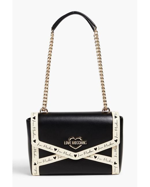 Love Moschino White Embroidered Two-tone Faux Leather Shoulder Bag