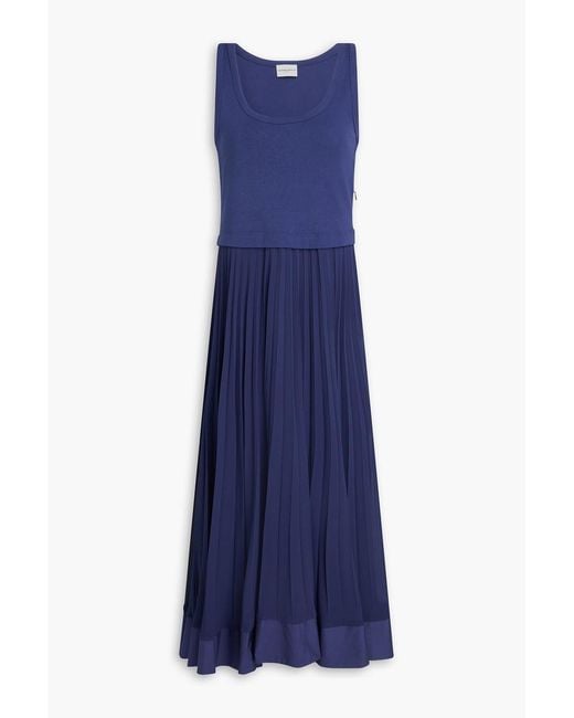 Claudie Pierlot Blue Crepe, Cotton-jacquard And Poplin Midi Dress