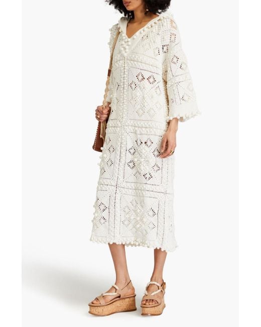 Zimmermann White Crochet-knit Cotton Hooded Kaftan