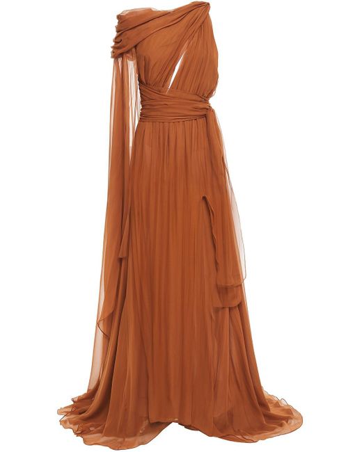Dundas Brown Draped Cutout Silk-voile Gown