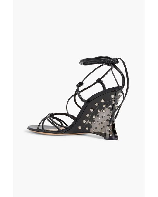 Gianvito Rossi Black Nebula Crystal-embellished Leather And Pvc Wedge Sandals