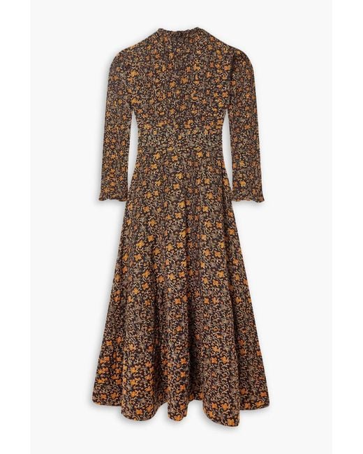 Doen Brown Iliana Floral-print Cotton-blend Maxi Dress
