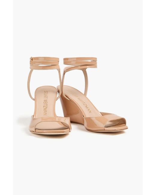 Stuart Weitzman White Tia 85 Patent-Leather Wedge Sandals