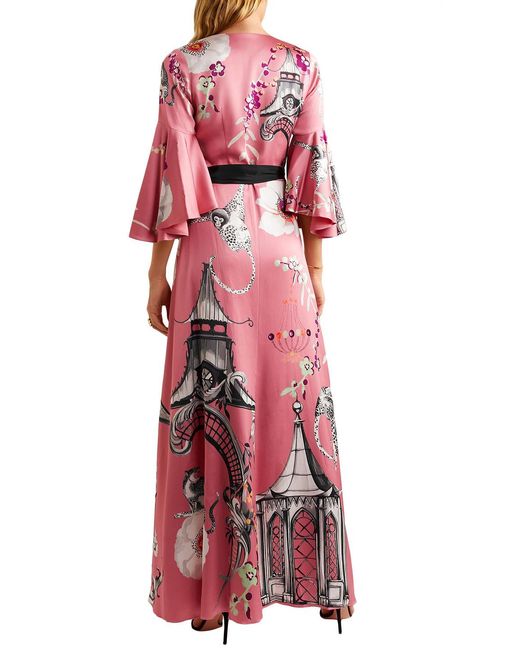 Temperley London Red Euphoria Printed Satin-crepe Maxi Wrap Dress