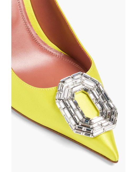 AMINA MUADDI Yellow Camelia Crystal-embellished Satin Pumps