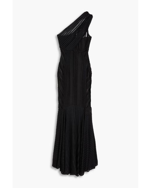 Charo Ruiz Black Francy One-Shoulder Stretch-Lace Maxi Dress