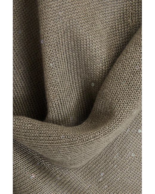 Brunello Cucinelli Gray Embellished Linen And Silk-blend Poncho