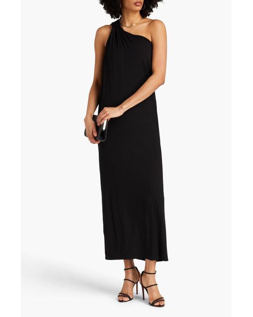 Enza Costa Black One-shoulder Knotted Stretch-jersey Maxi Dress