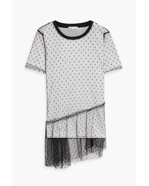 RED Valentino Gray Ruffled Layered Point D'esprit And Cotton-jersey T-shirt