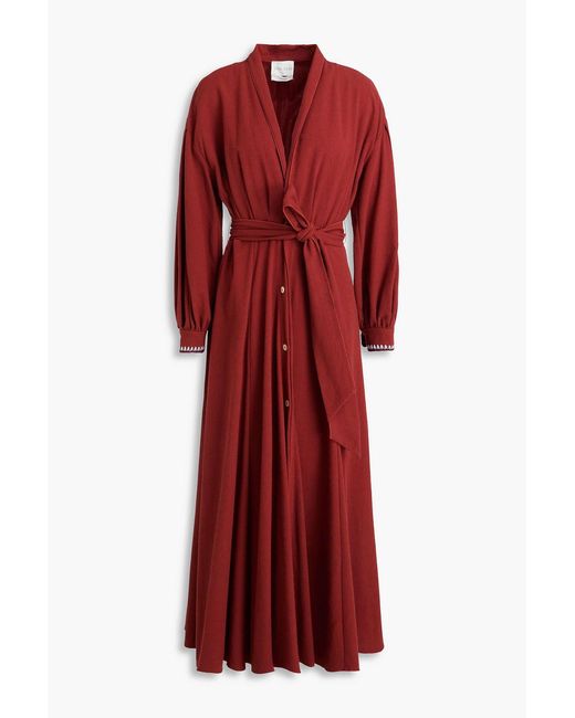 Forte_forte Red Belted Wool-Blend Midi Dress
