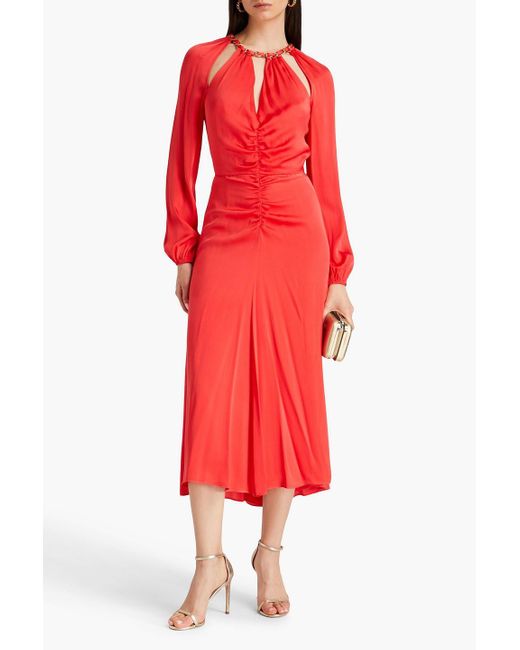 Veronica Beard Red Fayla Cutout Silk-blend Satin Midi Dress