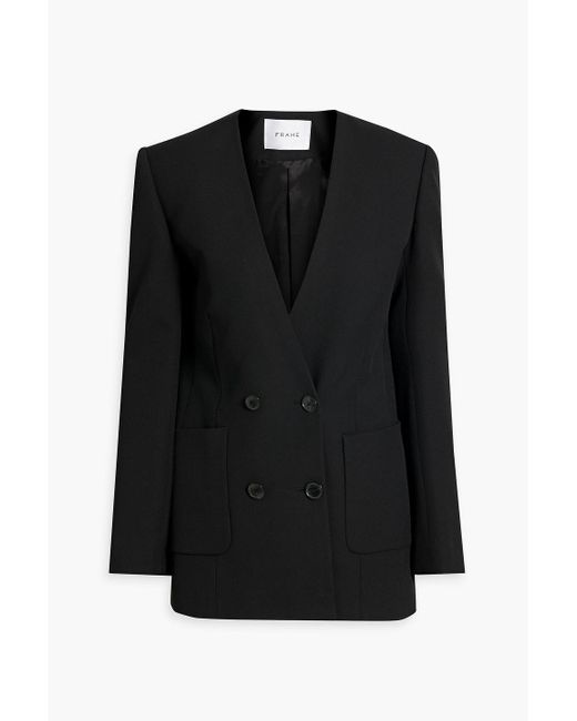 FRAME Black Double-breasted Twill Blazer