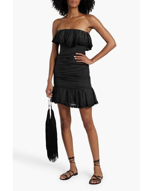Isabel Marant Black Oxani Strapless Broderie Anglaise-Trimmed Ramie Mini Dress