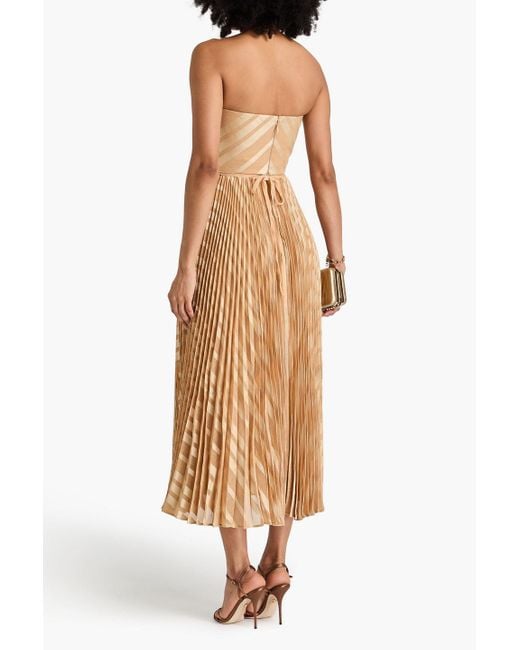 Zimmermann Natural Strapless Pleated Jacquard Midi Dress