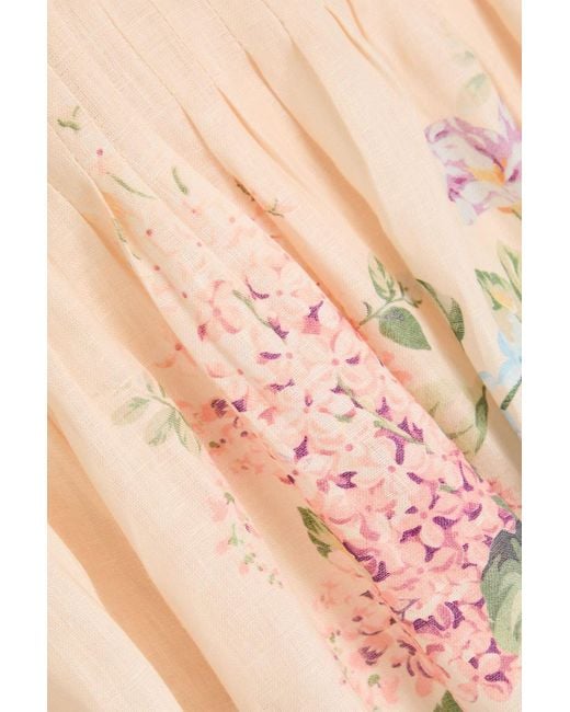 Zimmermann Natural Cutout Floral-Print Linen Midi Dress