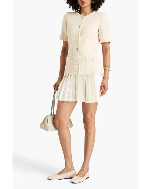 Sandro Natural Satin-Paneled Cotton-Blend Tweed Mini Dress