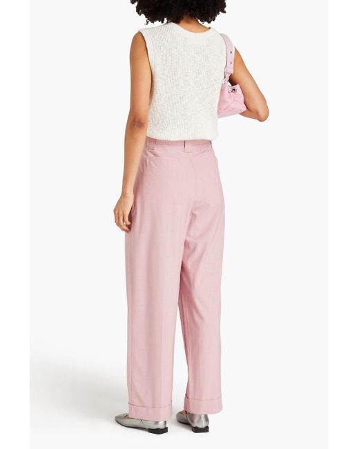 Ganni Pink Pleated Wide-leg Pants