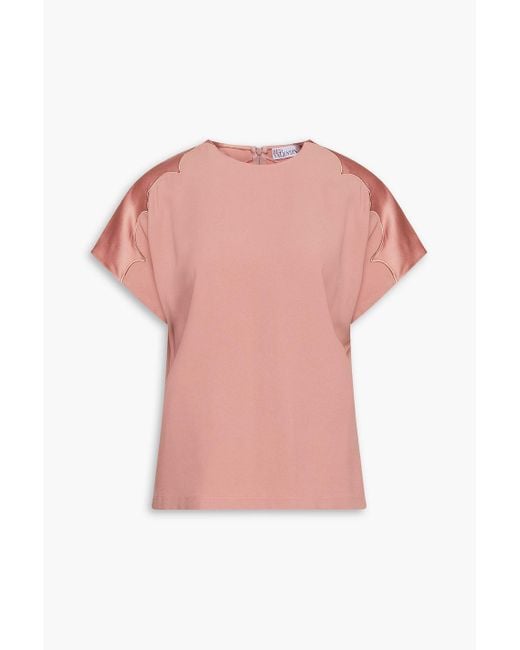 RED Valentino Pink Satin-paneled Scalloped Crepe Top
