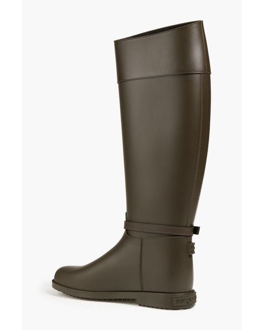 Sergio Rossi Brown Buckled Rubber Rain Boots
