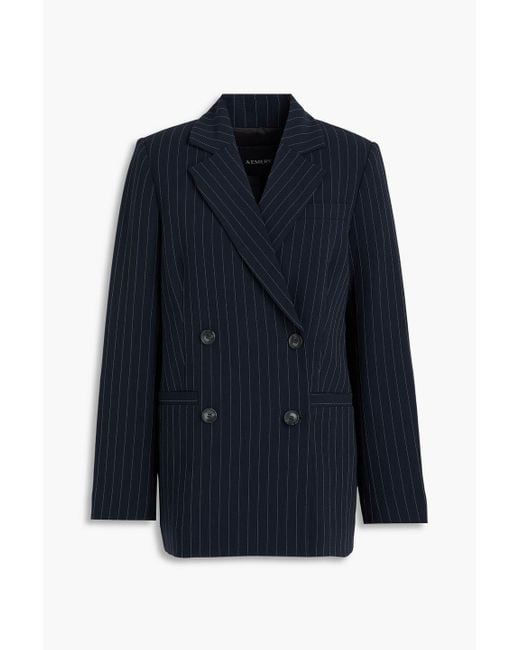 A.Emery Blue Belen Double-Breasted Striped Crepe Blazer