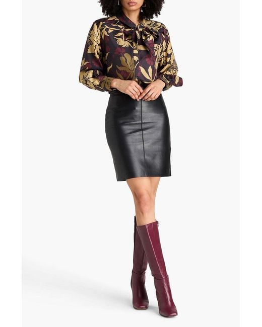 S.S.Daley Black Elspeth Pussy-bow Floral-print Silk-twill Shirt
