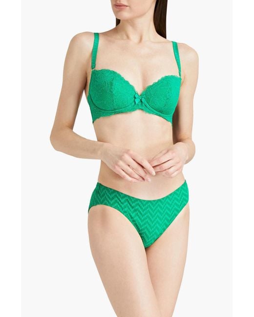 Agent Provocateur Rosele Bow-embellished Corded Lace Push-up Bra in Green