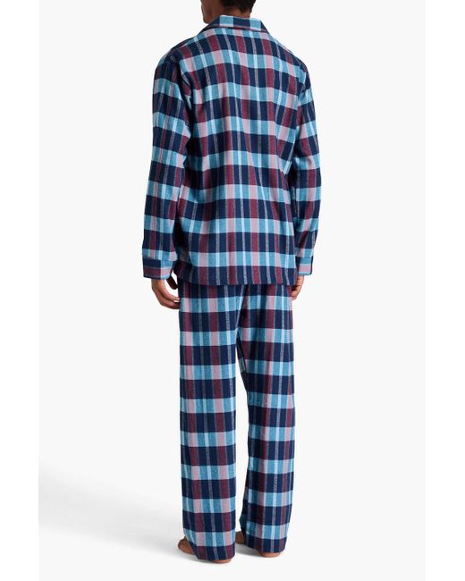 Derek Rose Blue Checked Cotton-flannel Pajama Set for men