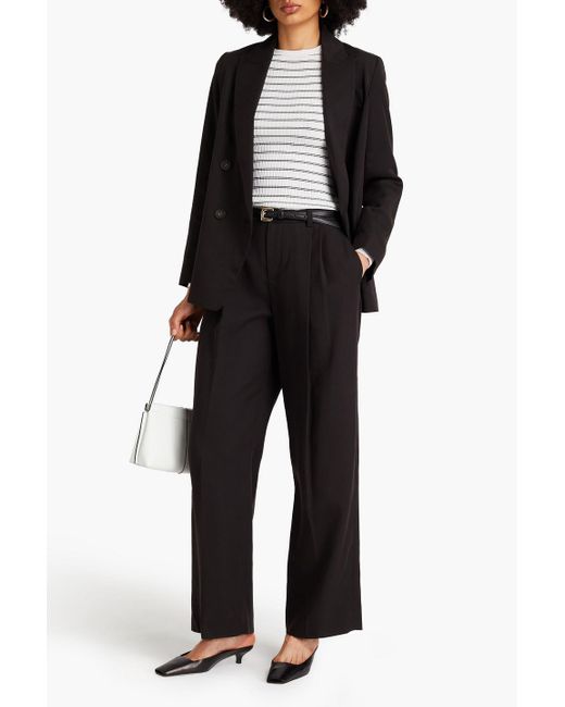 Vince Black Pleated Tm Lyocell-blend Wide-leg Pants