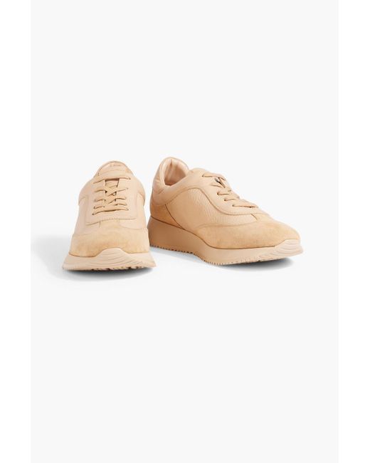 Gianvito Rossi Natural Grand Prix Suede And Pebbled-leather Sneakers