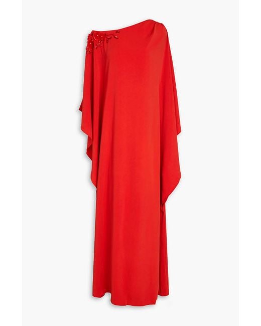 Marchesa Red Off-the-shoulder Embellished Crepe Gown