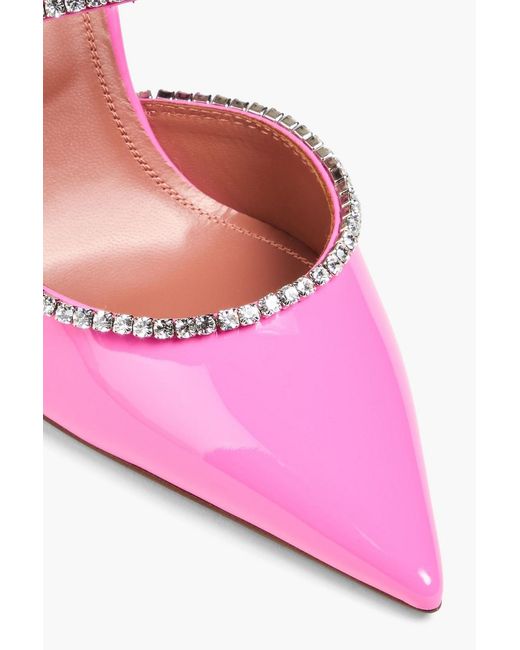 AMINA MUADDI Pink Gilda Crystal-embellished Patent-leather Mules