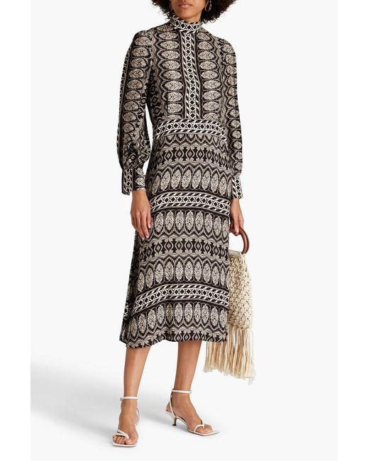 Officine Generale Black Josephine Printed Twill Midi Dress