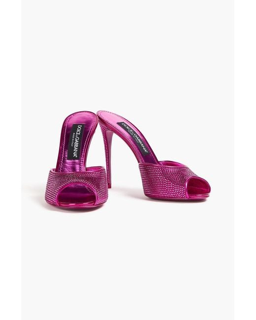 Dolce & Gabbana Pink Crystal-embellished Satin Mules